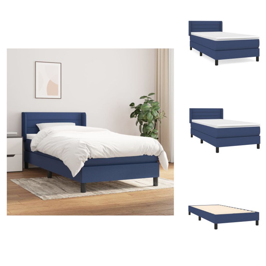 vidaXL Boxspringbett mit Matratze Blau 100x200 cm Stoff - Betten & Bettgestelle