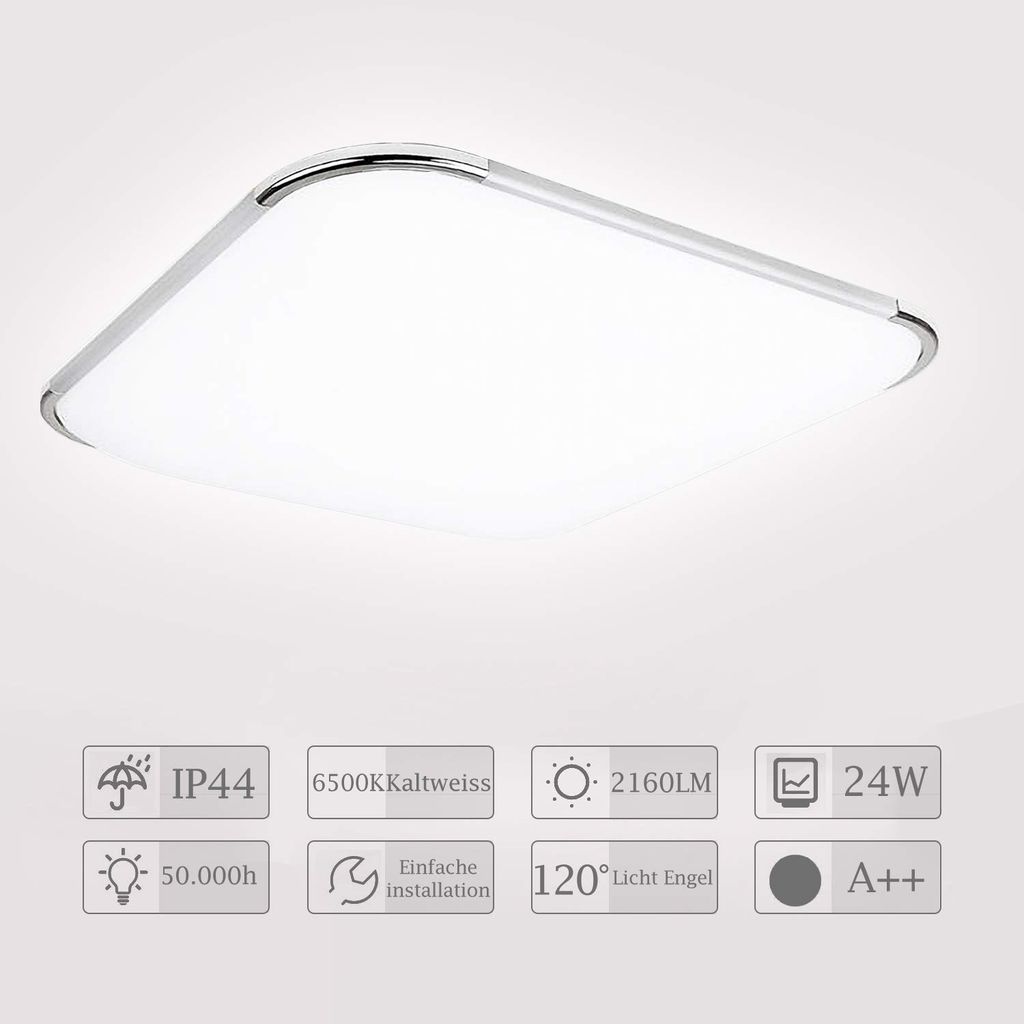24W LED Deckenleuchte Deckenlampe Bad Badezimmer Küche Flur lampe Kaltweiß IP44 