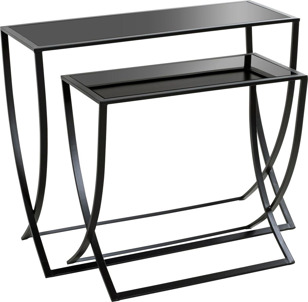 HAKU Möbel Beistelltisch Konsole 2er Set schwarz - Metall, Sicherheitsglas 5 mm, B/H/T: 60/80x55/65x30/30 cm