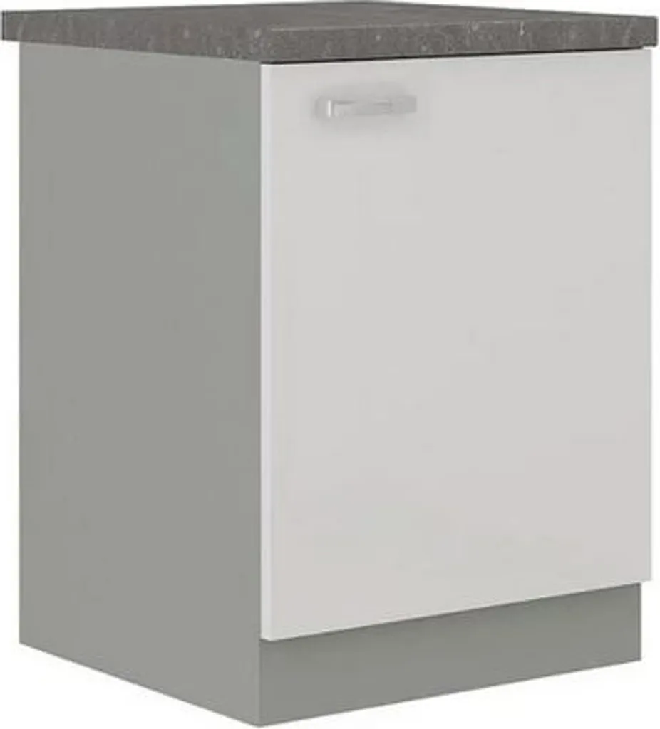 Meuble bas de cuisine GENJI 60 cm gris laqué et blanc brillant