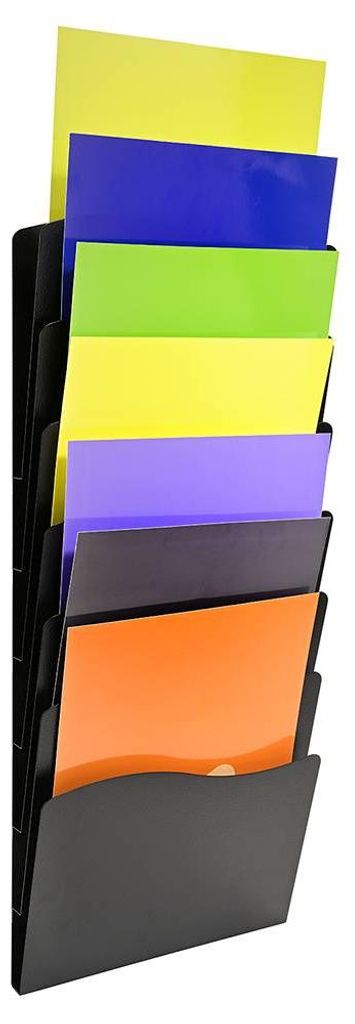 Metall Wandprospekthalter – übersichtlich gefächert DIN A4 Hochformat Schwarz 7 Fächer