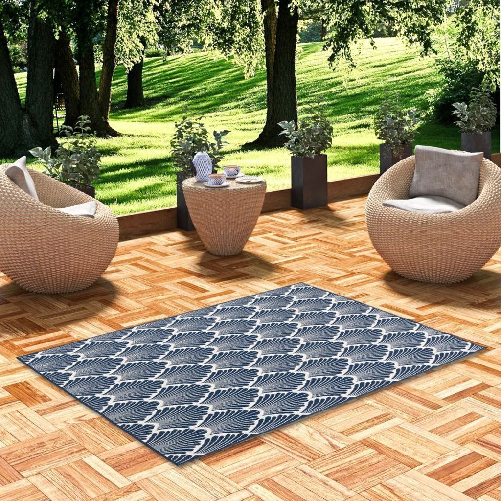 In- und Outdoorteppich Beidseitig Cape Cod, Größe:160x220 cm, Design:Modern Blau Creme