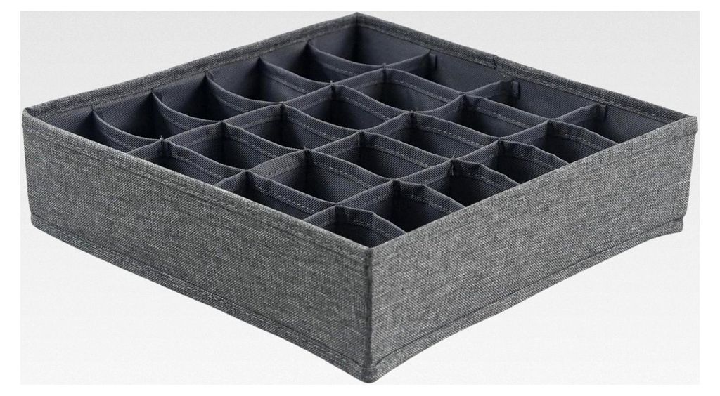 Schubladen Organizer Box 30x30x8 cm – 24 Fächer Faltbox zur Aufbewahrung von Socken, Unterwäsche, Slips und Accessoires