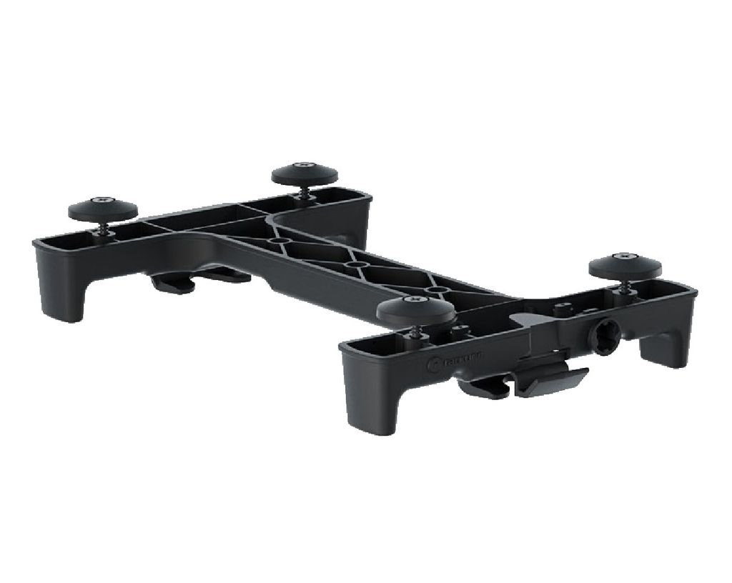 A black plastic racktime system adapter is shown against a white background.