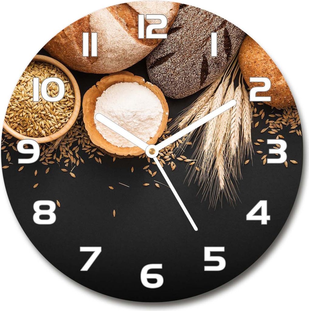 Wanduhr aus Glas 30fi Glasbild Glasuhr Gehärtetes Glas - weisse-zeiger - Bread and wheat