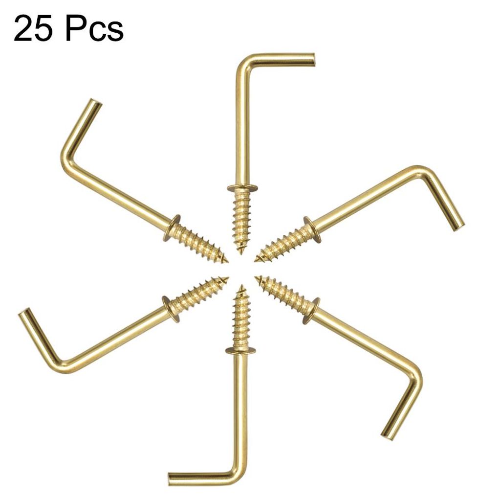 25 Stk. Schraubhaken Deckenhaken Selbstschneidend Einschrauben Haken mit Platte Golden 1,4"