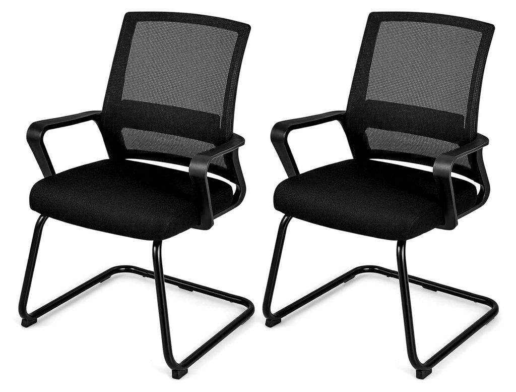 2er Set Freischwinger-Stühle mit Armlehnen, Konferenzstuhl mit Lendenwirbelstütze, Bürostuhl ohne Rollen, Schwingstühle für Konferenzraum und ...