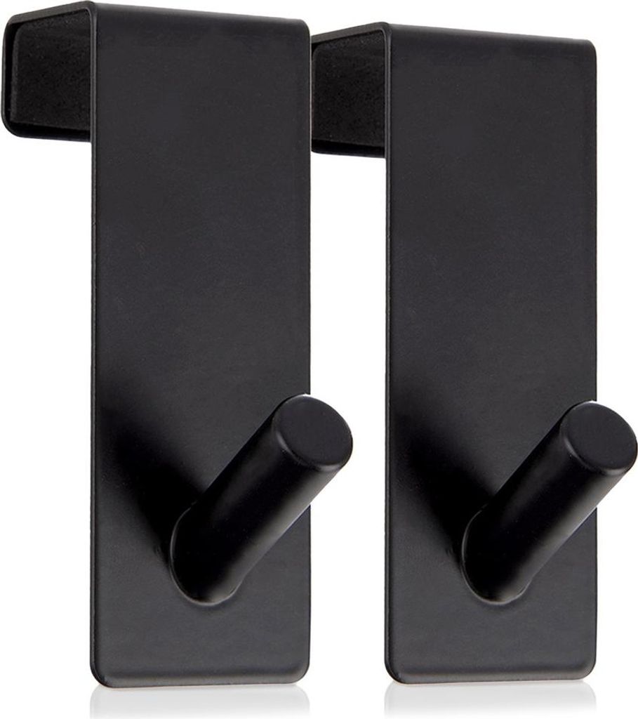Orion | Türhaken - Garderobenhaken - 2er Set - Metall - Schwarz - Ohne Bohren - 3x5x8 cm - zum Einhängen