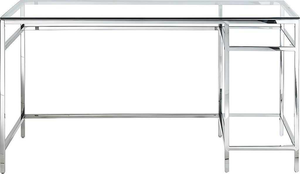 Schreibtisch mit 2 Ablagen - gehärtetes Glas und Stahl - Produktbild 