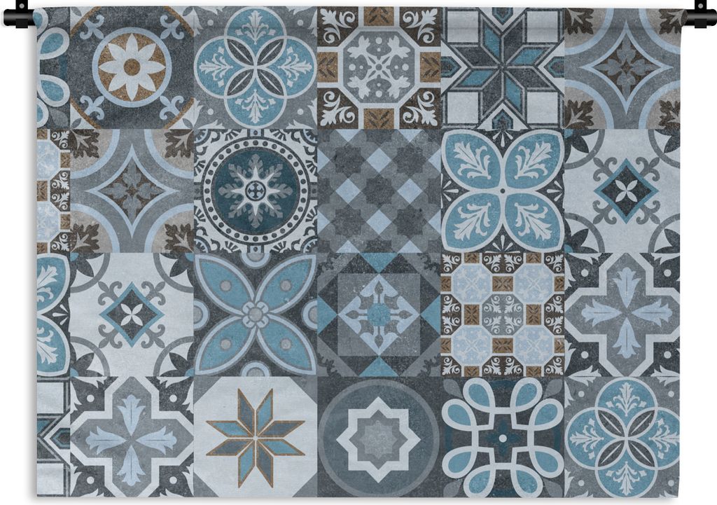 MuchoWow Wandteppich Wandbehang Design - Blume - Blau - Figuren 60x45 cm Tapisserie Dekoration Wandtuch - Das Schlafzimmer