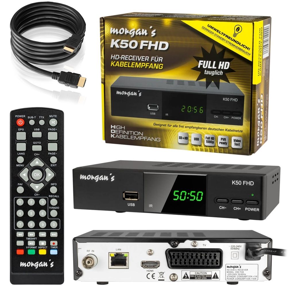 Kabelreceiver Digital Kabel TV Receiver DVB-C FullHD USB SCART HDMI-Kabel