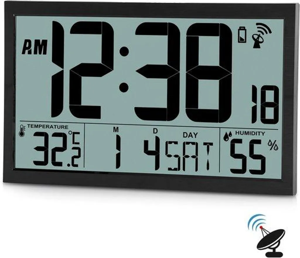 Horloge numérique grand format auto-ajustable température et humidité