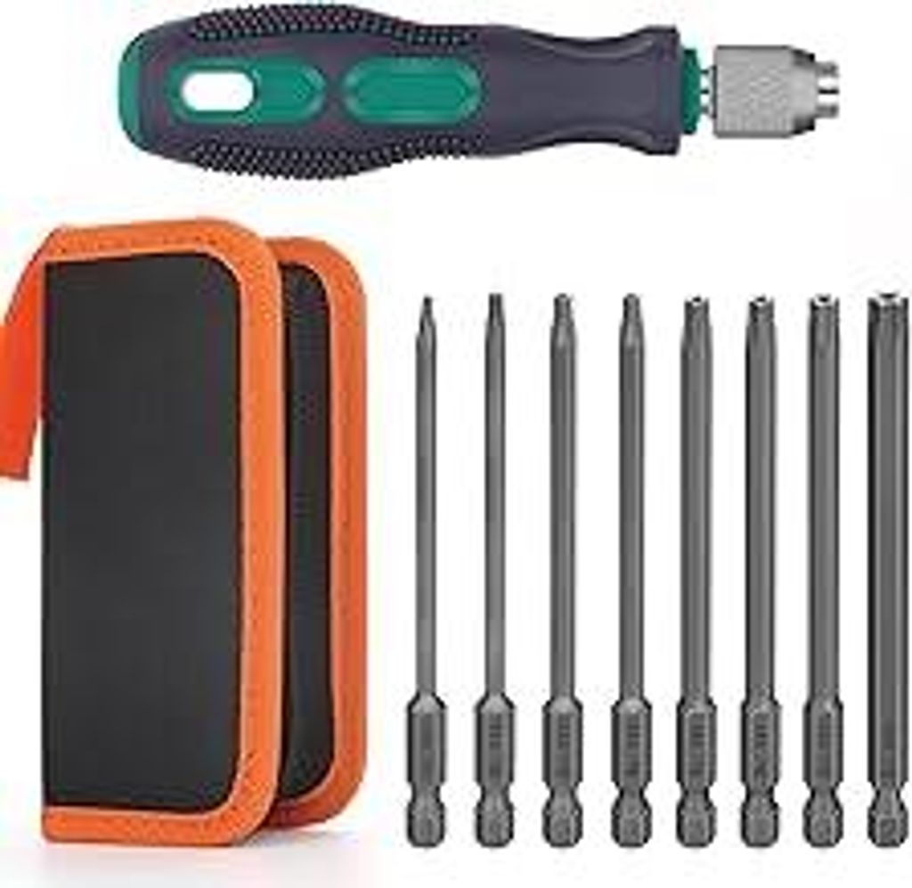 8 Stück Torx Schraubendreher Set, Bithalter mit Oxford Werkzeugtasche, 100mm Lange Bits Torx T8-T40 1/4 Magnetisch Sechskant Schaft Elektrische To...