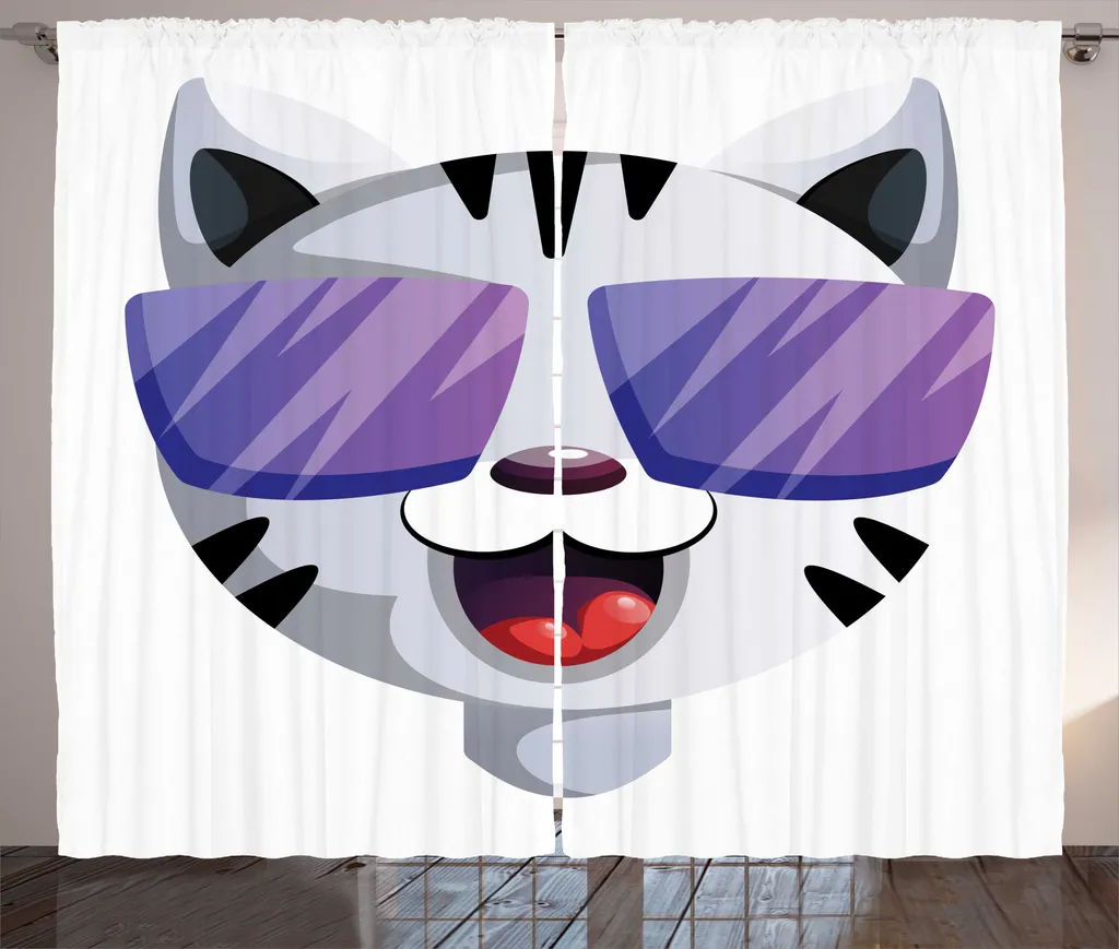 Rideaux de Salon Faciles à Poser Portrait de Chat Blanc 280 x 225 cm