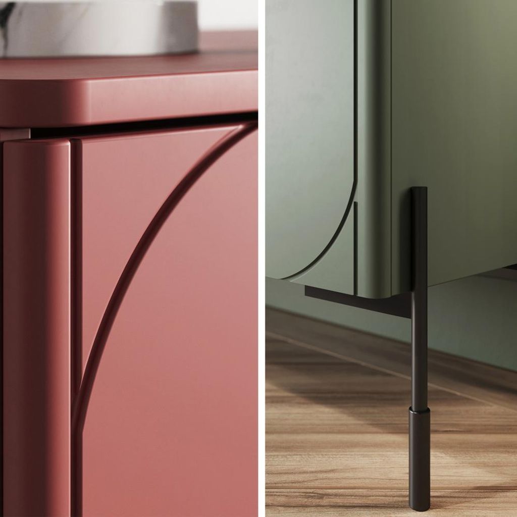 Wohnzimmer-Set in grün und rot matt mit Sideboard, Lowboard, Couchtischen, Metallfüße, 4-teilig - SPLIT-141