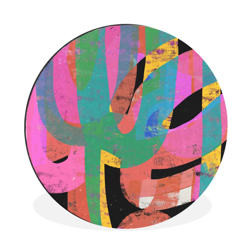 MuchoWow Aluminium Wandkreis Abstrakt - Farben - Rosa - Grün - Kunst Ø 60 cm Wanddeko Modern Wohnzimmer - Wand Kreis - Wandbild - Schlafzimmer ...