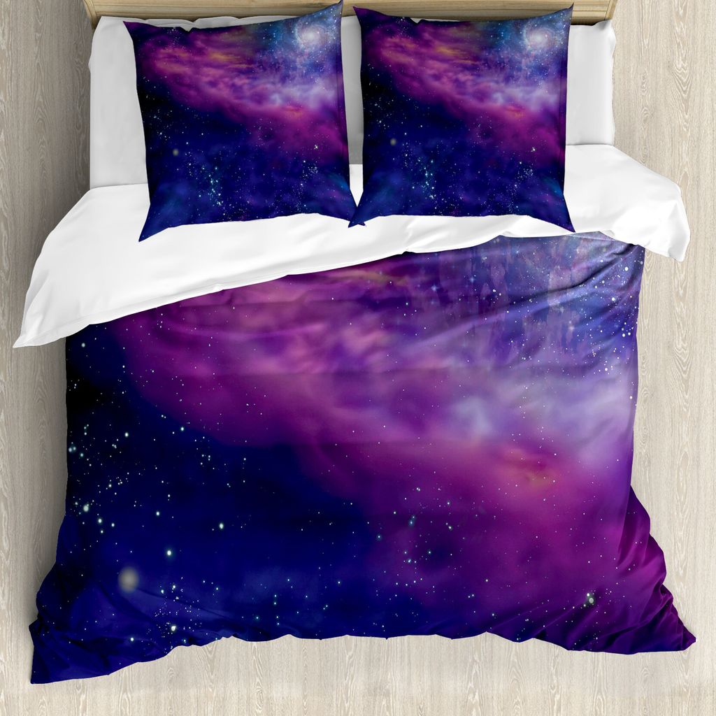 ABAKUHAUS Weltraum Bettbezug, Galaxy Nebula Stern, Milbensicher Allergiker geeignet mit Kissenbezügen, 155 cm x 220 cm - 80 x 80 cm, Lila-blau