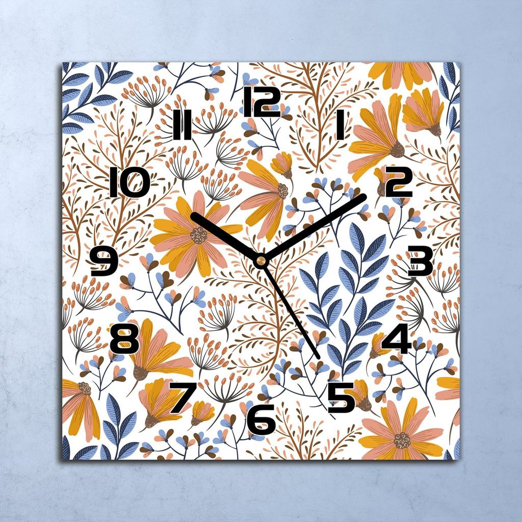 Wanduhr Echt-Glas-Küchenuhr Böhmische Blume Quarz Lautlos Produktbild 