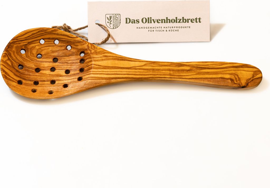 Kochlöffel, Abseiher aus Olivenholz 35 cm