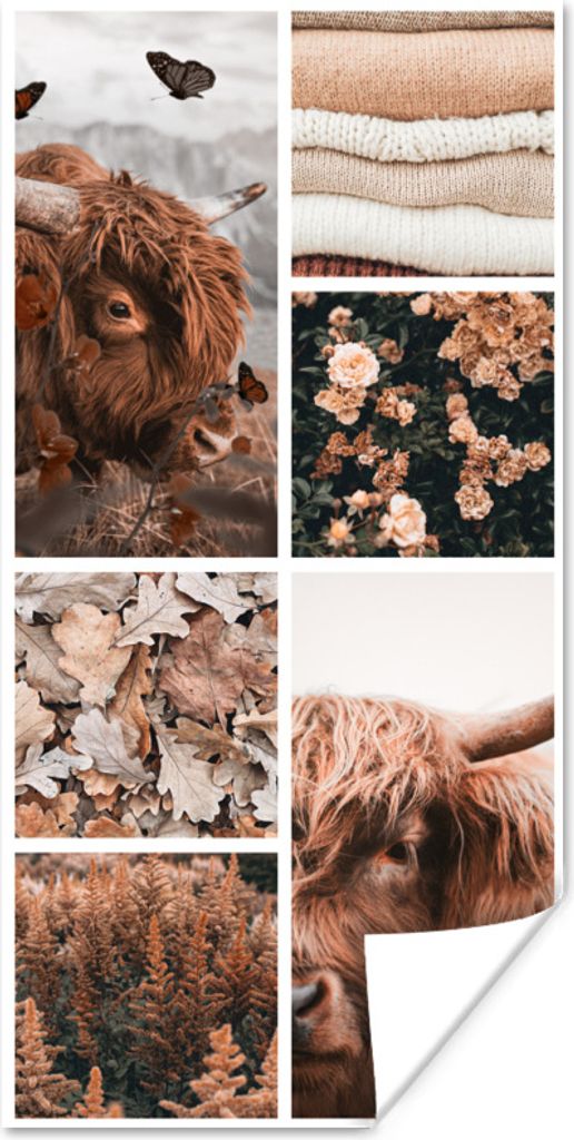 MuchoWow Poster Schottischer Highlander - Collage - Blumen 20x40 cm - Plakat - Foto