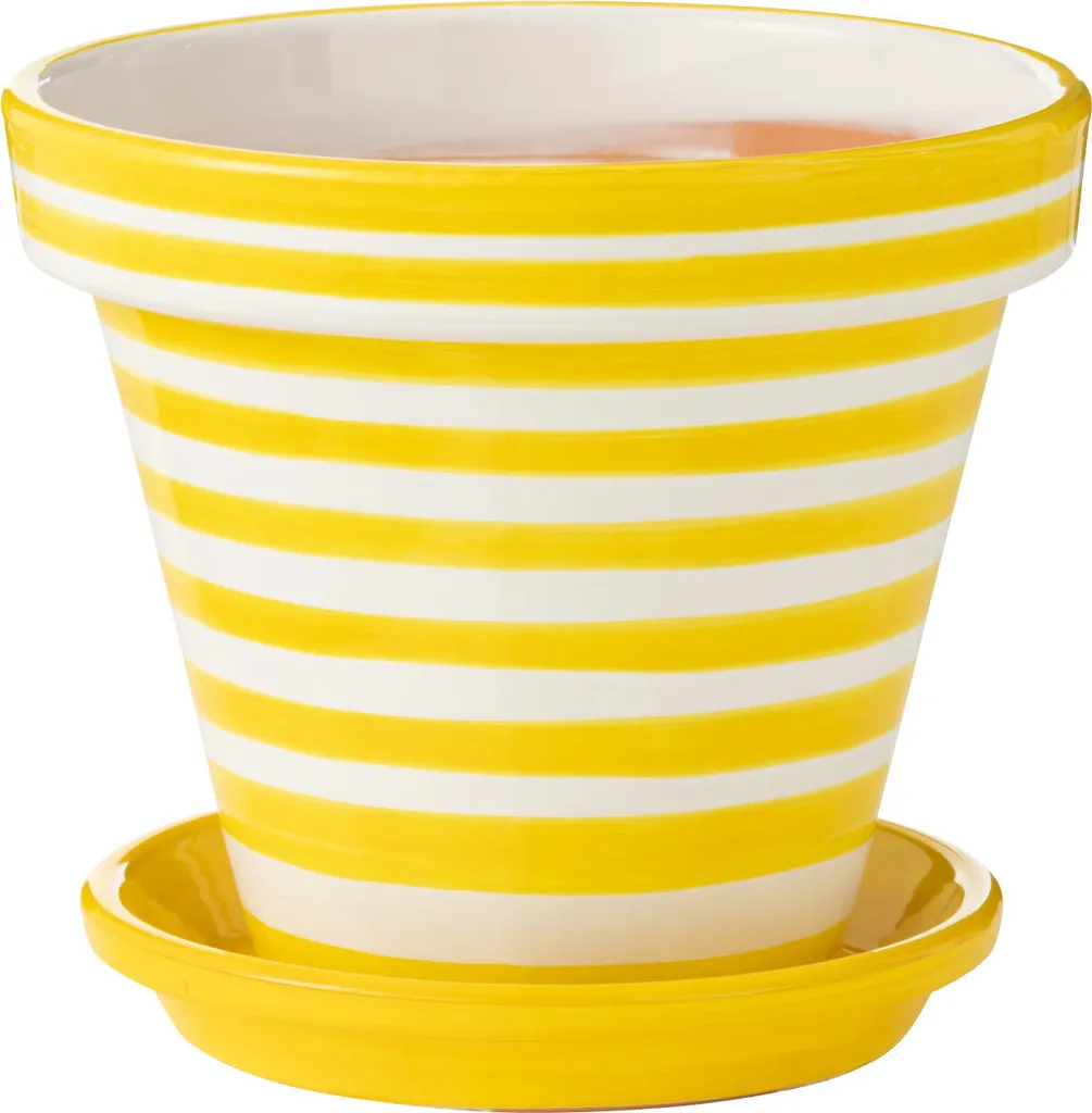 Pot de fleurs intérieur avec soucoupe Jaune pour grandes plantes L J-Line