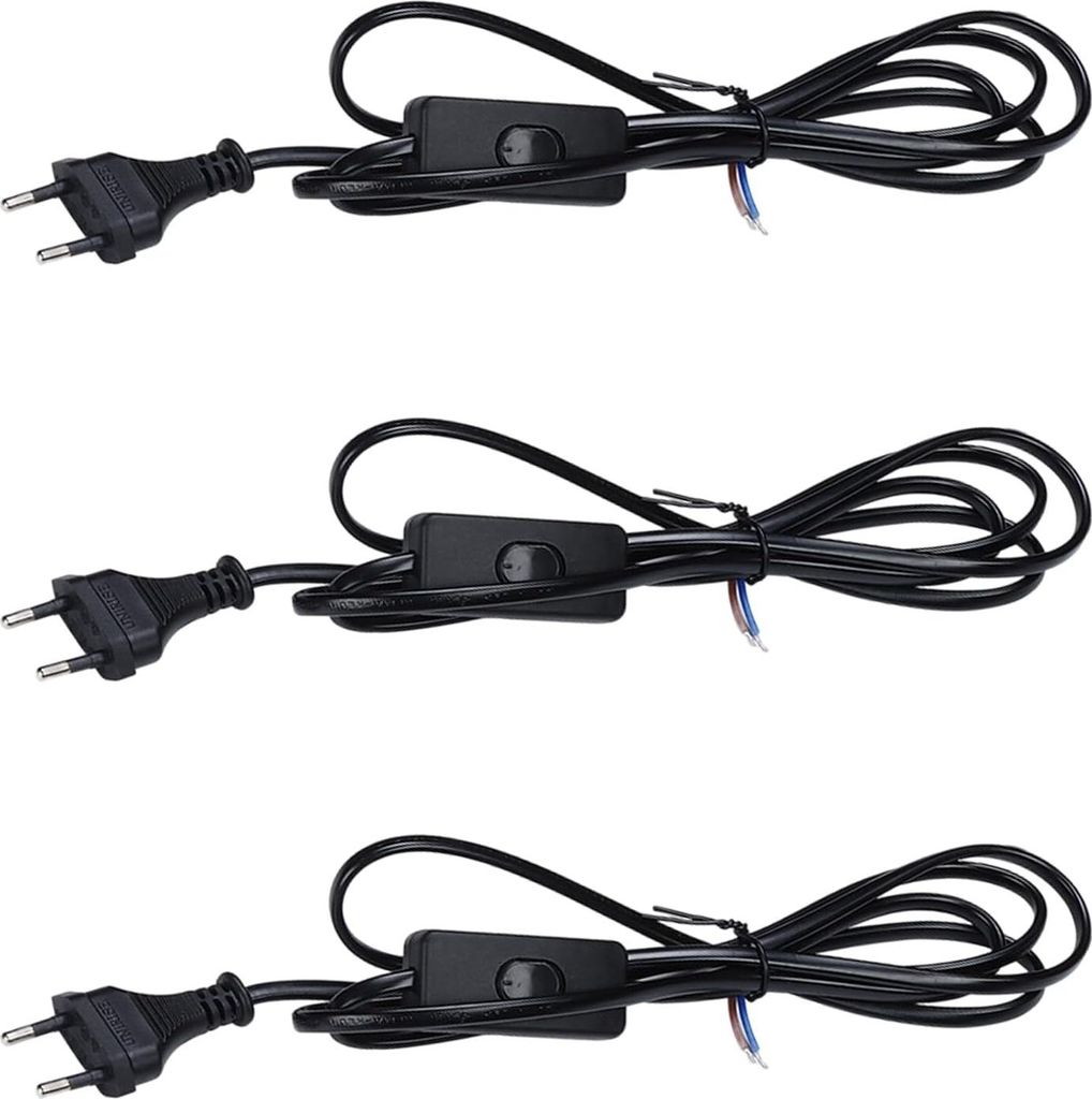 3 Stück Kabel mit Stecker 1.8 Meter Euro Stromkabel mit Schalter Schwarz Kabel mit Schalter und Stecker 2 x 0,75 mm² Stecker mit Kabel für Stehl...