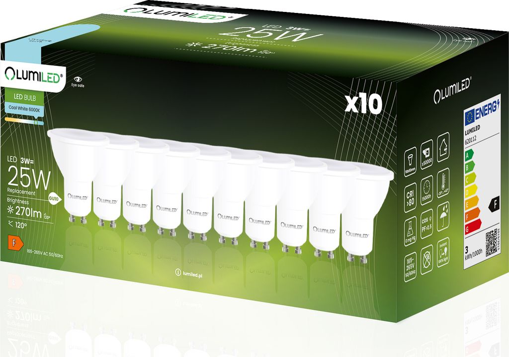 LUMILED GU10 LED 3W 270 Lumen Leuchtmittel 6500K kaltweiß Produktbild 