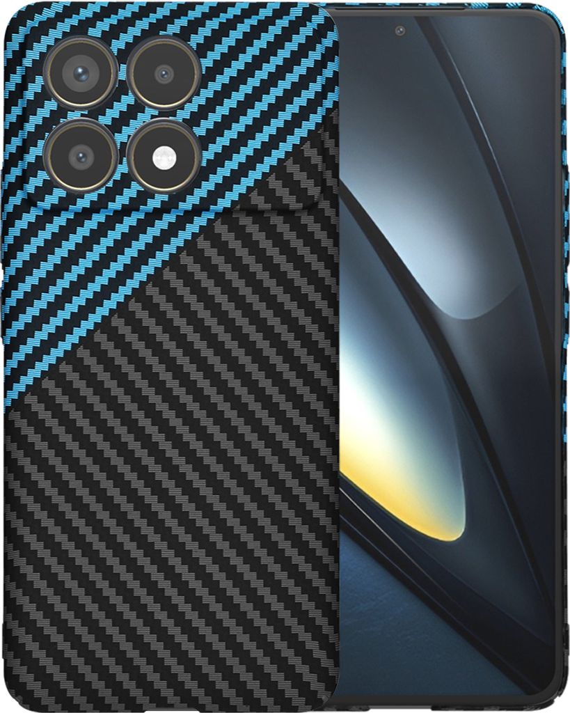 Techsuit Carbonite FiberShell Back Cover Hülle für Xiaomi Poco F6 Pro - Blau/Schwarz