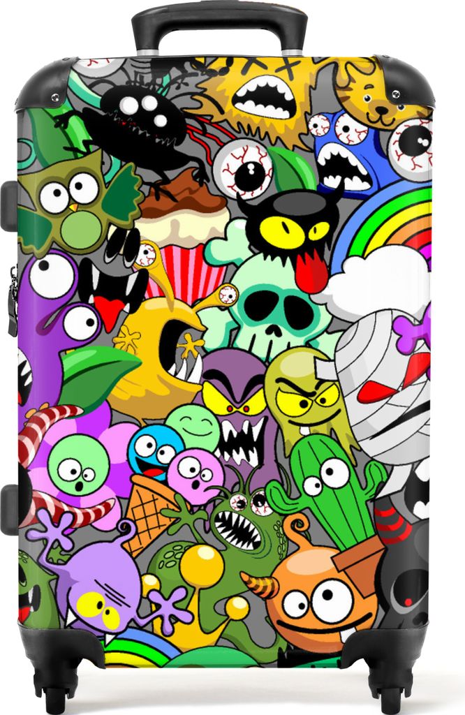 NoBoringSuitcases.com Großer Koffer - Neon - Muster - Lustig - Monster - Regenbogen - Kinder - Kombinationsschloss TSA - Hartschalen Trolley 4 R...