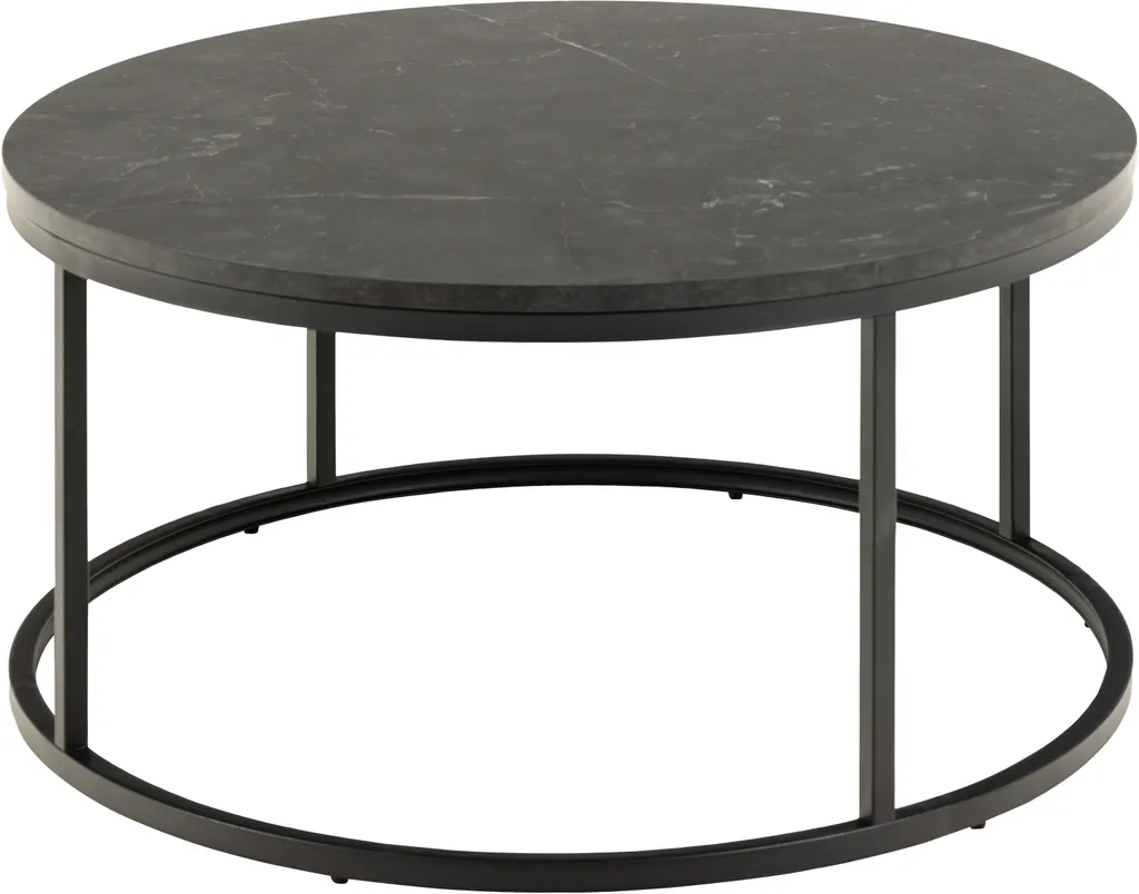 Table basse Spiro Ø80cm : Plateau marbre noir et structure minimaliste
