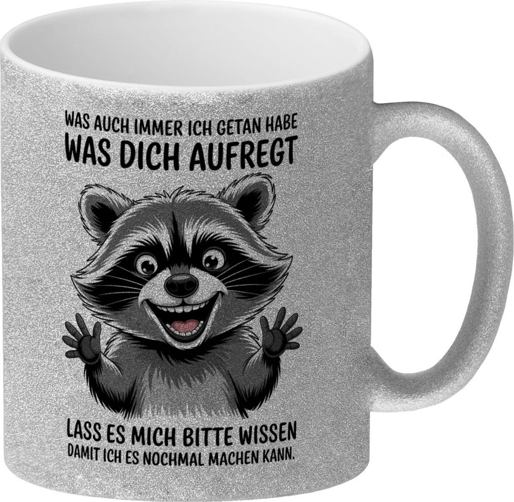 Waschbär Humor Spruch Glitzer-Kaffeebecher für Kollegen