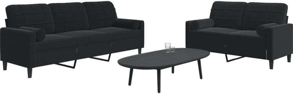 Möbel 2-tlg. Sofagarnitur mit Kissen und Nackenrollen Schwarz Samt - Klassische Sofas 3278416