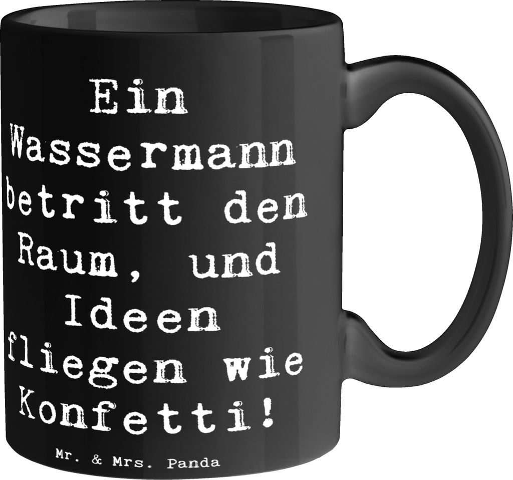 Mr. & Mrs. Panda haferl Spruch Wassermann Ideenflug - Schwarz - Geschenk, Becher, astrologische Geschenke, Ideen, Kaffeepott, Horoskop, Kreativitä...
