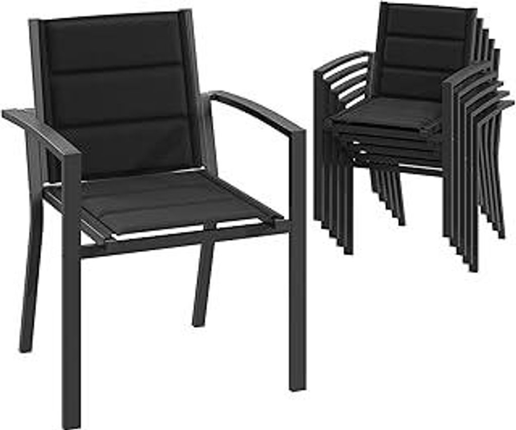 JUMMICO Garten Stapelstühle mit Armlehnen, Aluminium Outdoor Garten Stühle mit Baumwollsitz für Balkon, Terrasse, Garten - Set aus 6 Stück, Dun...