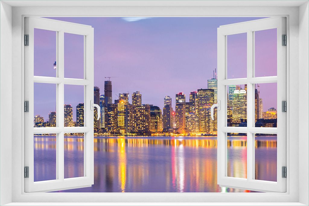 Wallario Poster mit Fenster-Illusion: Toronto Skyline - Kanada am Abend, Größe: 61 x 91,5 cm (Maxiposter)