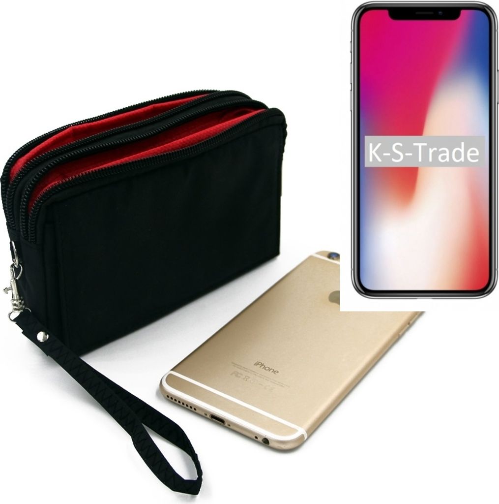 K-S-Trade Schutz Hülle Handy Hülle kompatibel mit Apple iPhone X Gürteltasche Travelbag Handytasche mit Zusatzfächern, schwarz