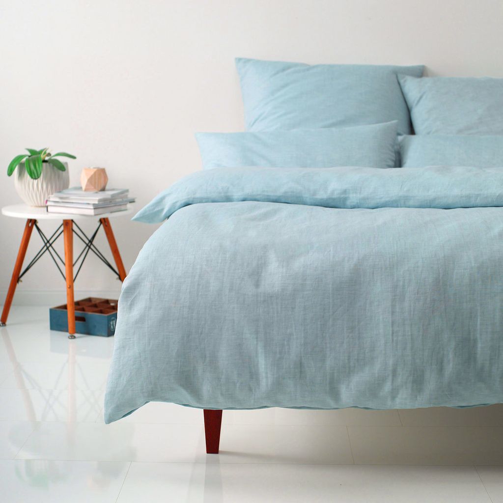 elegante Leinen-Bettwäsche Pure Farbe pastell-grün Größe 200x200+2x80x80cm