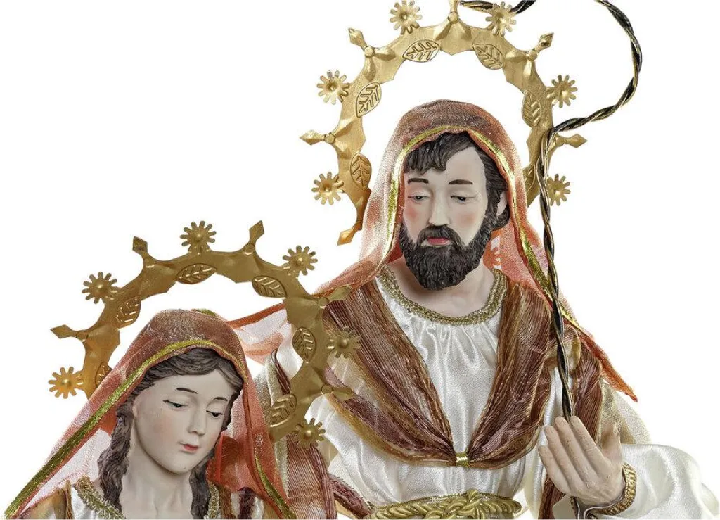 Statue Père Noël Géante Décorative Blanche et Dorée 90 cm pour le Salon