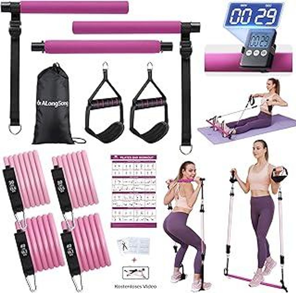 Pilates Bar Set mit Widerstandsbänder Krafttraining 180LBS/140LBS/240LBS/360LBS Resistance Bands Fitnessbänder Set & Pilates-Stange, Griffe für ...