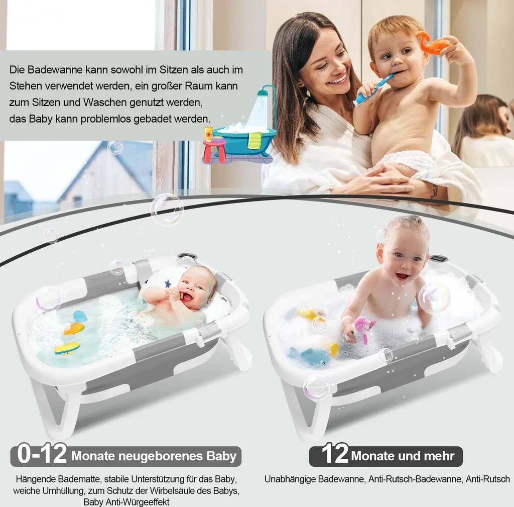 Vasca Bagno Neonato Jopassy: Design Moderno Pieghevole Salvaspazio - 5