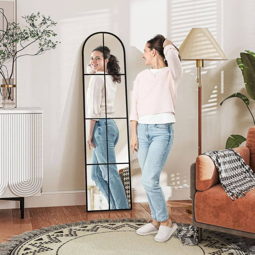Grand Miroir Mural Noir 40x160 cm en Arche avec Cadre Métal Robuste