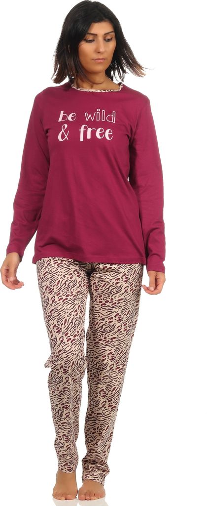 Damen Pyjama Schlafanzug langarm im tollen Leo Design - 202 201 10 812 ; beere , 48