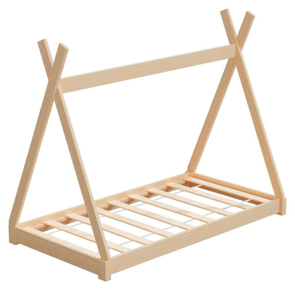HAGO24 Kinderbett 140x70cm Natur Tipibett Holz Kiefer Bettgestell Tipi-Zelt Lattenrost Dekorierbar Spielbett Montessori-Stil