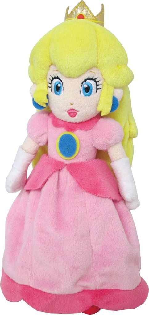 A plush toy of Princess Peach from the Super Mario franchise.