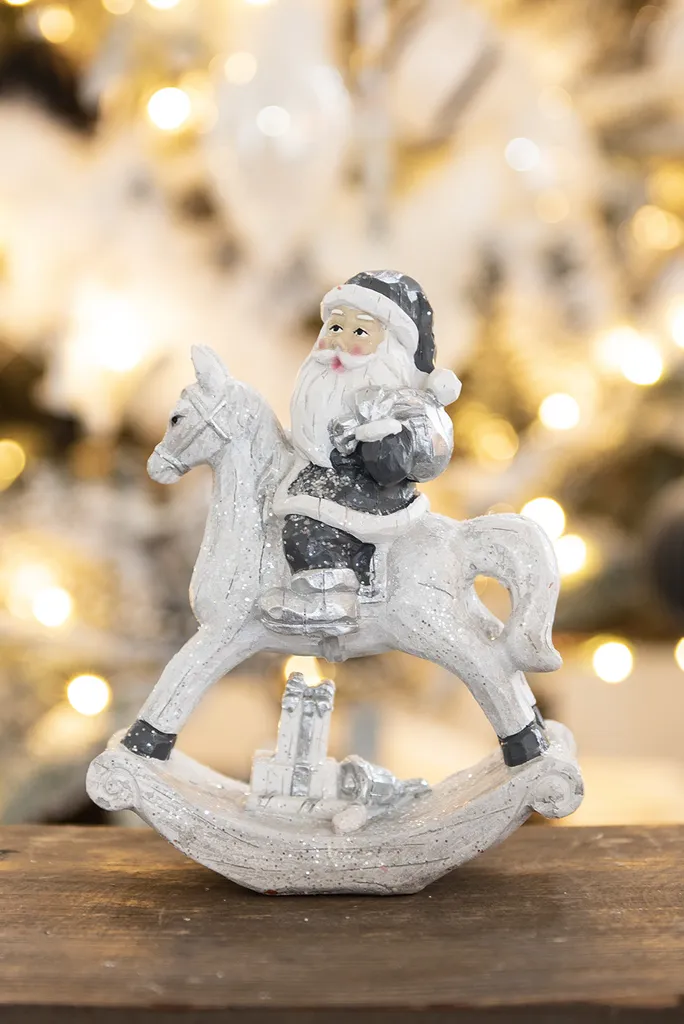 Statue Père Noël Argenté 17cm - Décoration de Table Noël en Polyrésine