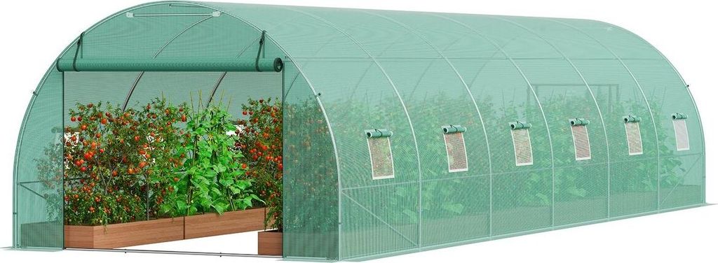 Walk-in Tunnel Greenhouse 29.2x9.7x6.5ft Galvanized Frame PE Cover Green