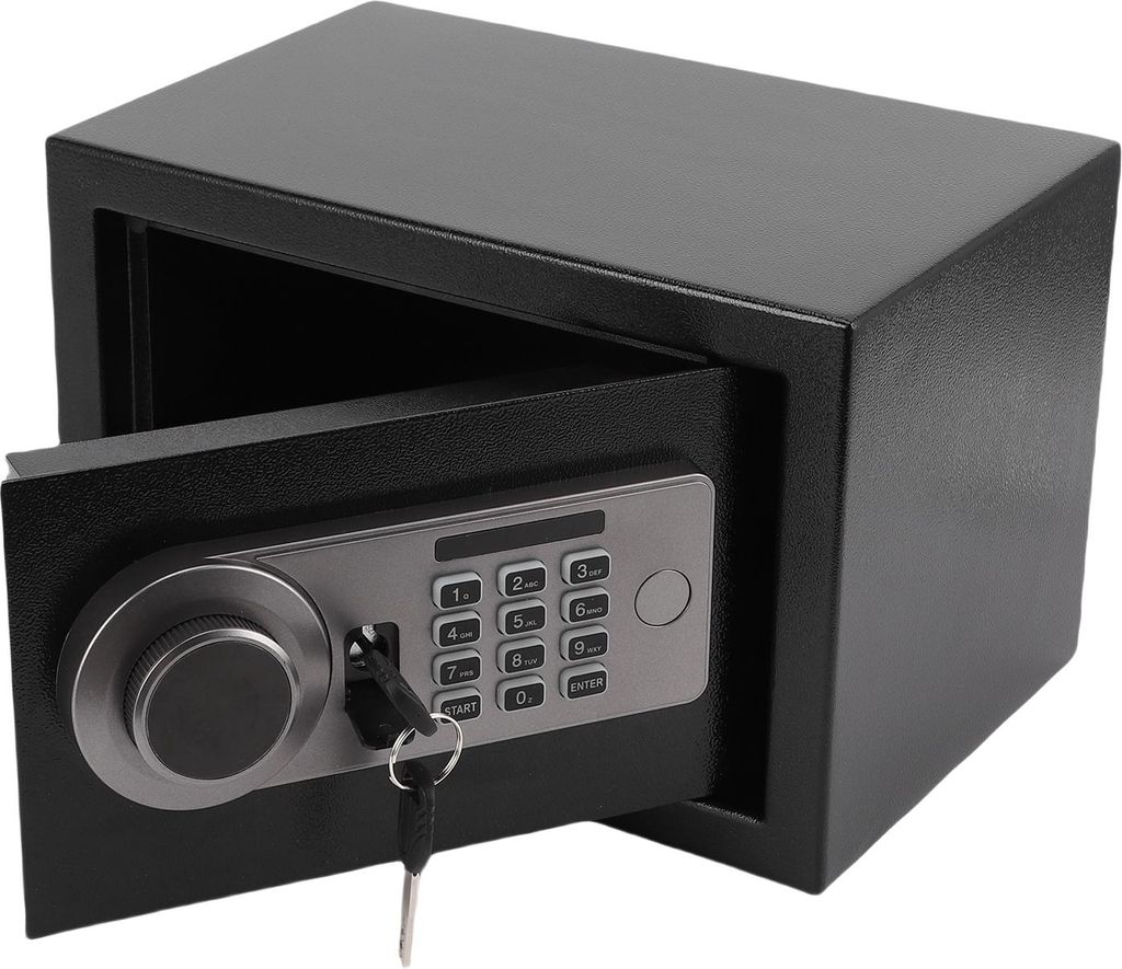 Kleiner elektronischer Tresor für Zuhause, Diebstahlsicherung, Passwortbox mit Schlüssel und Silikonknöpfen für Bargeld, Zertifikate und Schmuck