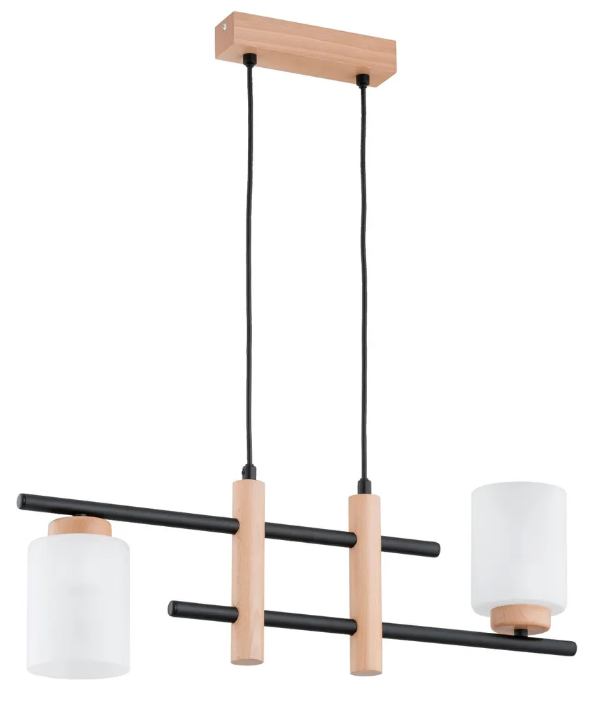 Suspension ARYSTO Alfa en bois clair et métal, 2xE27, dim. 75x62x14 cm