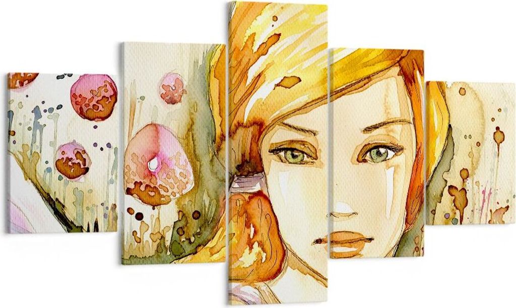 Bild auf Leinwand - Leinwandbild - Frau Sommer Blume - 125x70cm - Wand Bild - Wanddeko - Wandbilder - Leinwanddruck - Bilder - Kunstdruck - Wanddek...