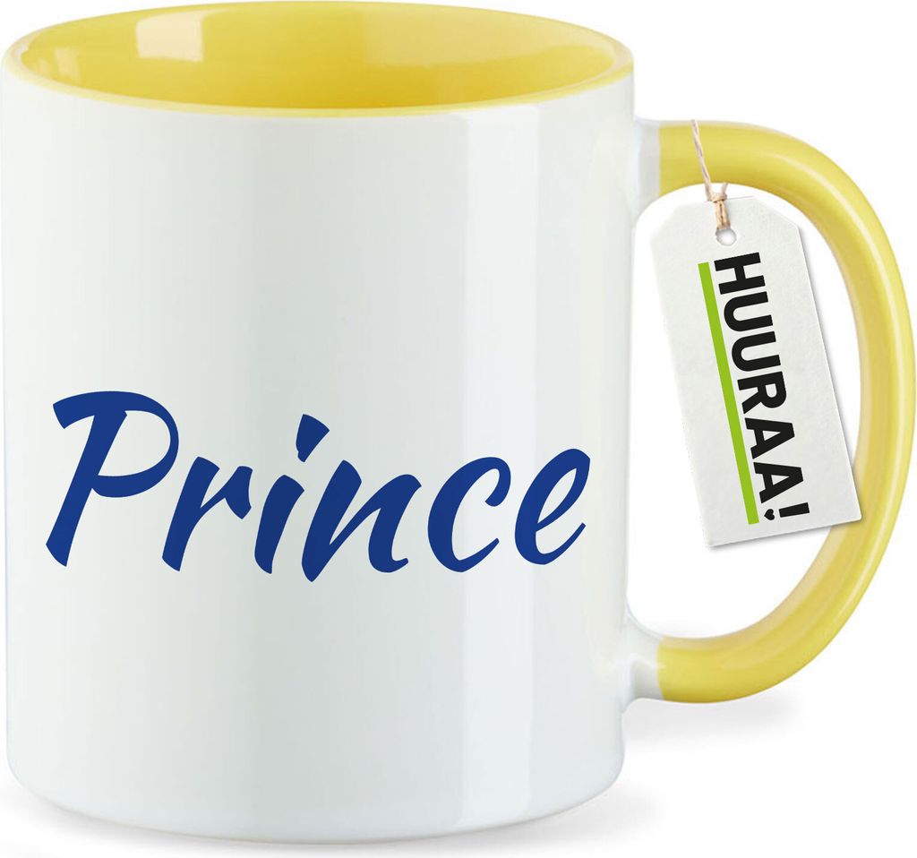 Huuraa Kaffeetasse Prince Schriftzug 330ml Gelb Keramik Kaffeebecher Geschenkidee